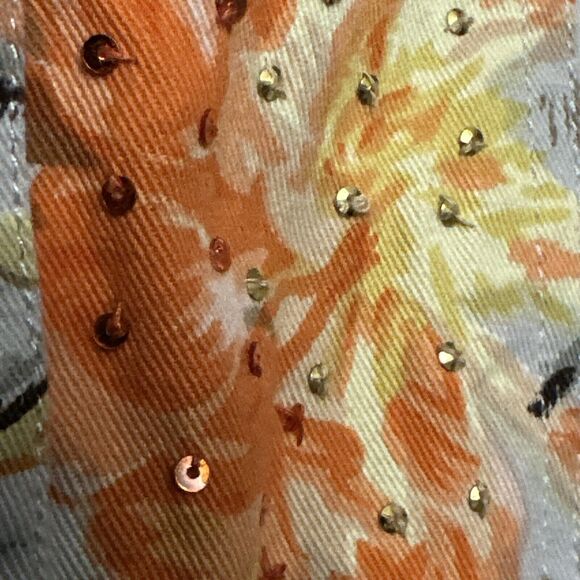 Studio Works Tan Orange Yellow Floral Sequin Cotton Button Up Jacket size Large - Picture 4 of 11